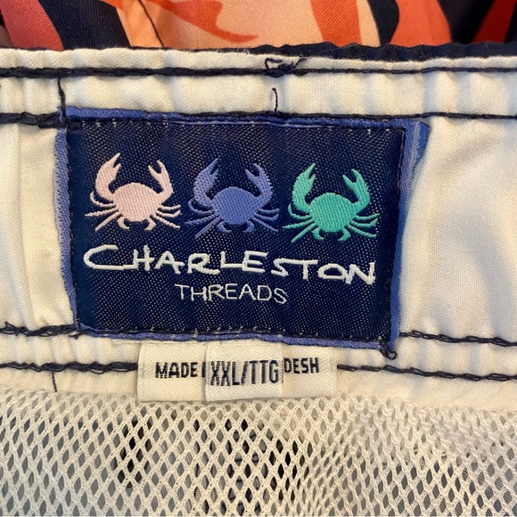 CHARLESTON THREADS Swim Trunks Flamingo Navy Blue Novelty NWT - Picture 2 of 11